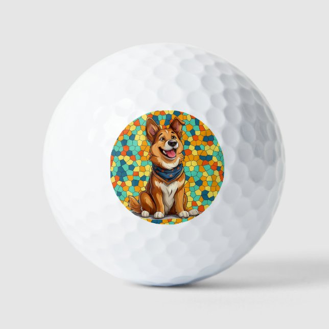 Gemütlicher Hund im Cartoon Golfball (Vorderseite)