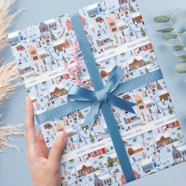 Gemütlicher Hyge Weihnachts-Winterdorf Familiennam Geschenkpapier