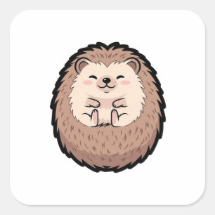 Gemütlicher Igel – Süße Kawaii-Illustration Quadratischer Aufkleber