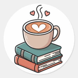 Gemütlicher Kaffee und Bücher Freude Runder Aufkleber