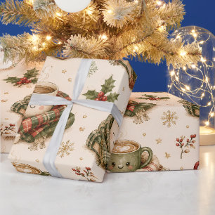 Gemütlicher Karo-Schal-Kaffeebecher Weihnachten Geschenkpapier