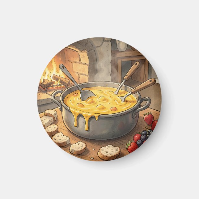 Gemütlicher Käsefondue-Kamin Magnet (Vorne)