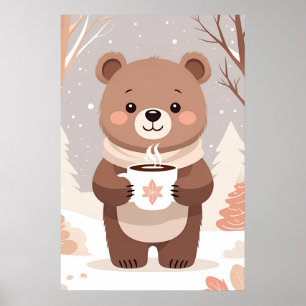 Gemütlicher kleiner Bär und heißer Cocoa bleibe Poster