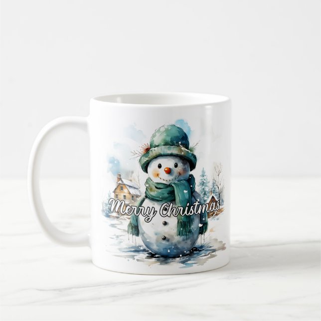 Gemütlicher kleiner Schneemann im Winter Kaffeetasse (Links)