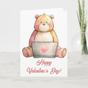 Gemütlicher Laptop-Bär Valentinstag Karte