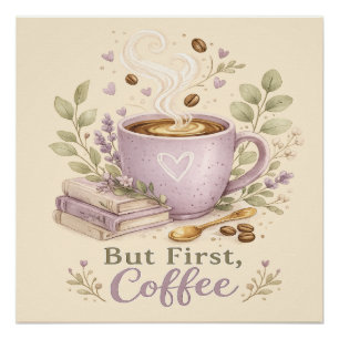 Gemütlicher Lavendel-Wasserfarbe-Kaffee Poster