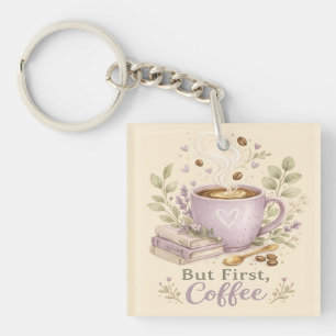 Gemütlicher Lavendel-Wasserfarbe-Kaffee Schlüsselanhänger