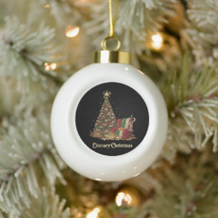 Gemütlicher literarischer Weihnachtsbaum aus Büche Keramik Kugel-Ornament