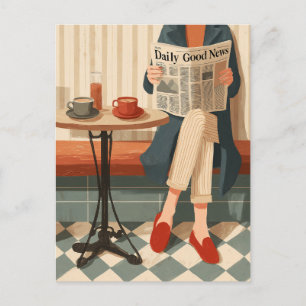 Gemütlicher Morgenkaffee und Nachrichten Postkarte