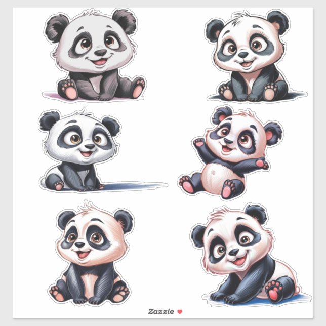 Gemütlicher niedlicher Cartoon Pandas Aufkleber (Blatt)