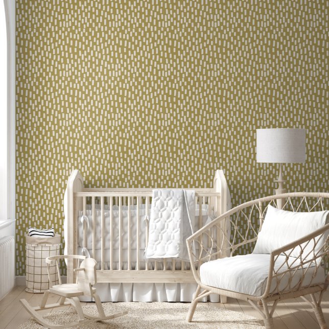 Gemütlicher Olive Green und Beige Blocks-Musterrau Tapete (Kinder)