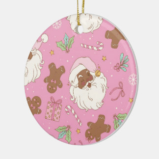 Gemütlicher Rosa Pastell Schwarzer Weihnachtsmann  Keramik Ornament