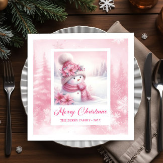 Gemütlicher rosa Schneemann-Kinder-Pinkmas-Winterw Serviette