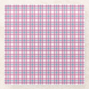 Gemütlicher rosa und blauer Tartan Glasuntersetzer