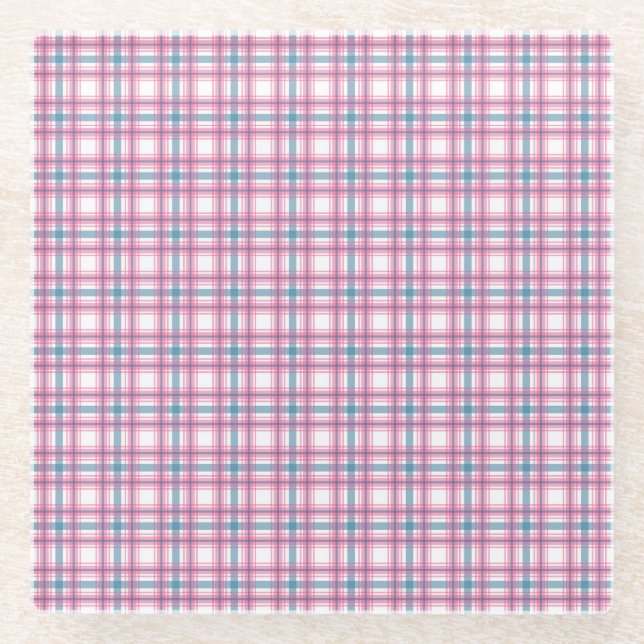 Gemütlicher rosa und blauer Tartan Glasuntersetzer (Vorderseite)