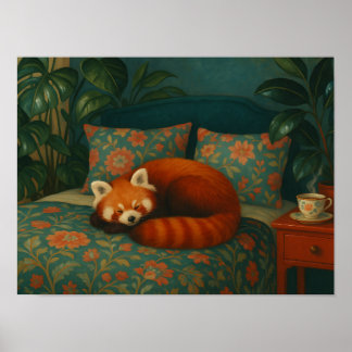 Gemütlicher Roter Panda-Blumenstrauß Poster