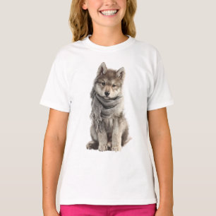 Gemütlicher Schal Wolf Welpe Kinder T-Shirt