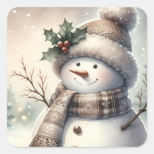 Gemütlicher Schneemann Weihnachten Quadratischer Aufkleber