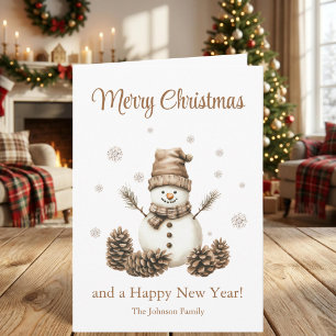 Gemütlicher Schneemann Zapfen Frohe Weihnachten