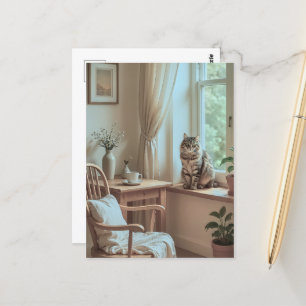 Gemütlicher skandinavischer Fensterplatz - Minimal Postkarte