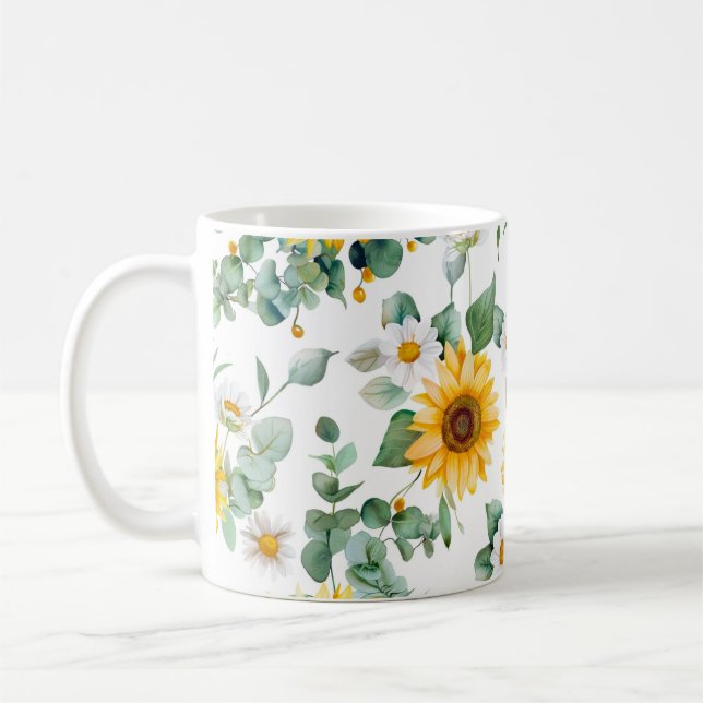 Gemütlicher Sommerlicher Garten mit Sonnenblumen Kaffeetasse (Links)