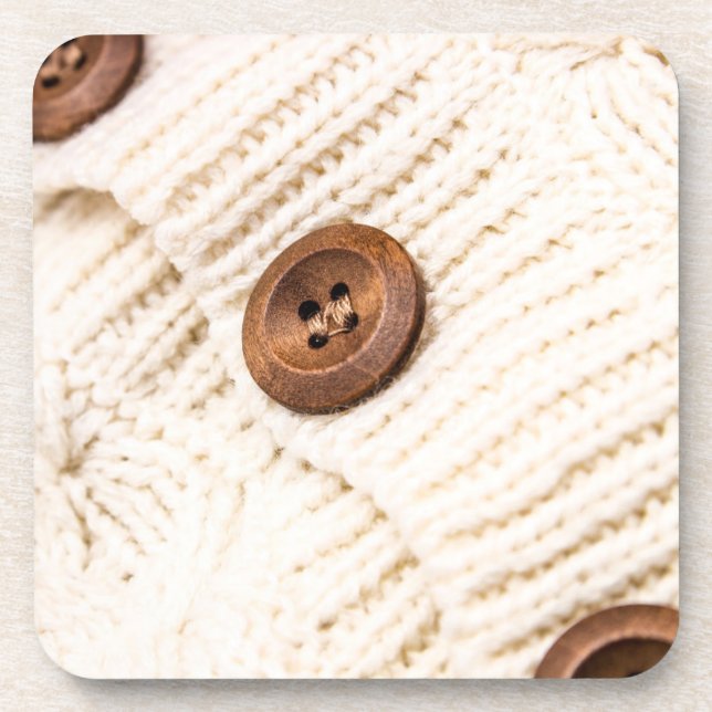 Gemütlicher Strick Pullover-Holzknopf Braun Creme Getränkeuntersetzer (Vorderseite)