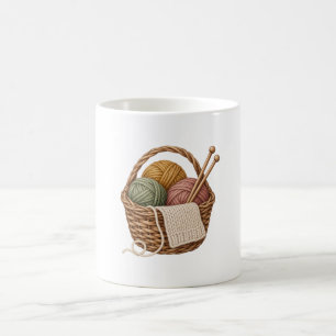 Gemütlicher Strickkorb mit Salbei-Rosa und Ocker-G Kaffeetasse