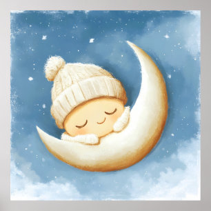 Gemütlicher Stricknicker Mond Poster