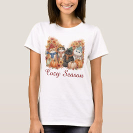 Gemütlicher T - Shirt der Herbstkatzen und Pumpkin