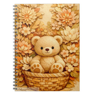 Gemütlicher Teddybär im Blumenkorb Warmer Herbst Notizblock