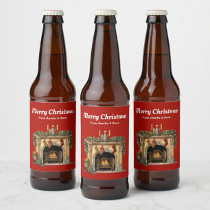 Gemütlicher Viktorianischer Kamin Weihnachten Bierflaschenetikett