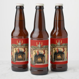 Gemütlicher Viktorianischer Kamin Weihnachten Bierflaschenetikett