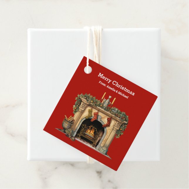 Gemütlicher Viktorianischer Kamin Weihnachten Geschenkanhänger (Beispiel)