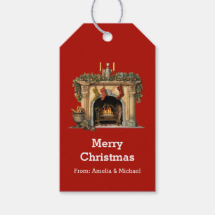 Gemütlicher Viktorianischer Kamin Weihnachten Geschenkanhänger