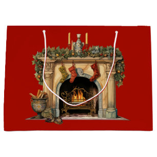Gemütlicher Viktorianischer Kamin Weihnachten Große Geschenktüte