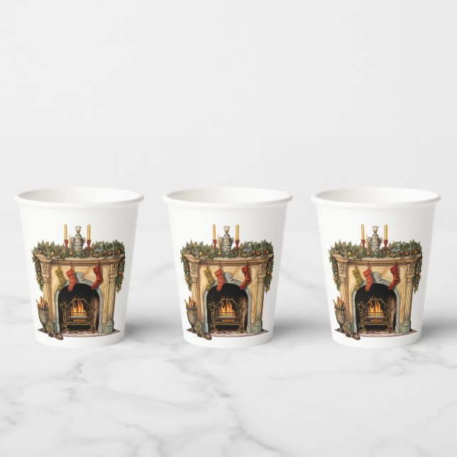 Gemütlicher Viktorianischer Kamin Weihnachten Pappbecher (Multi)