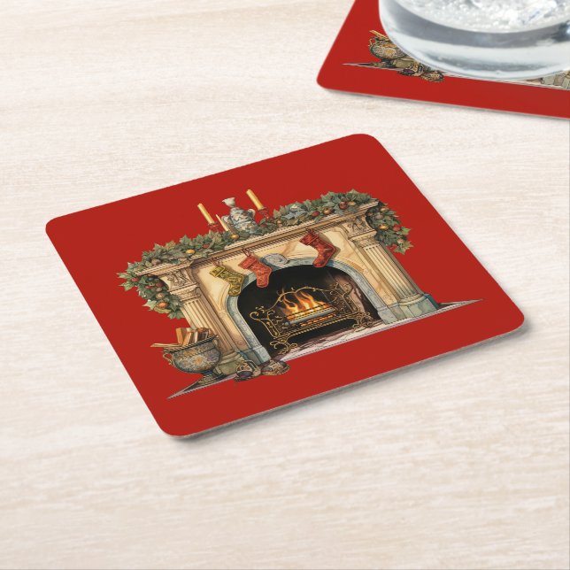 Gemütlicher Viktorianischer Kamin Weihnachten Rechteckiger Pappuntersetzer (angewinkelt)