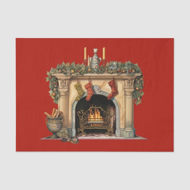 Gemütlicher Viktorianischer Kamin Weihnachten Seidenpapier (Vorderseite)