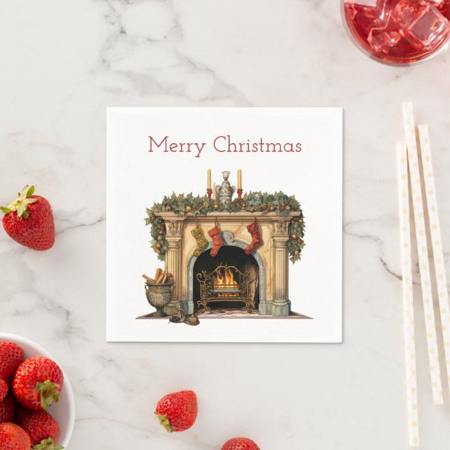 Gemütlicher Viktorianischer Kamin Weihnachten Serviette (Beispiel)