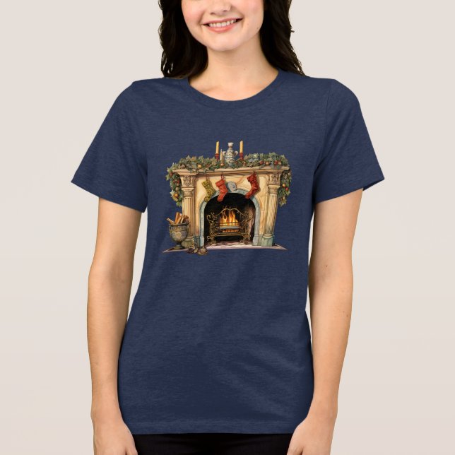 Gemütlicher Viktorianischer Kamin Weihnachten Tri-Blend Shirt (Vorderseite)
