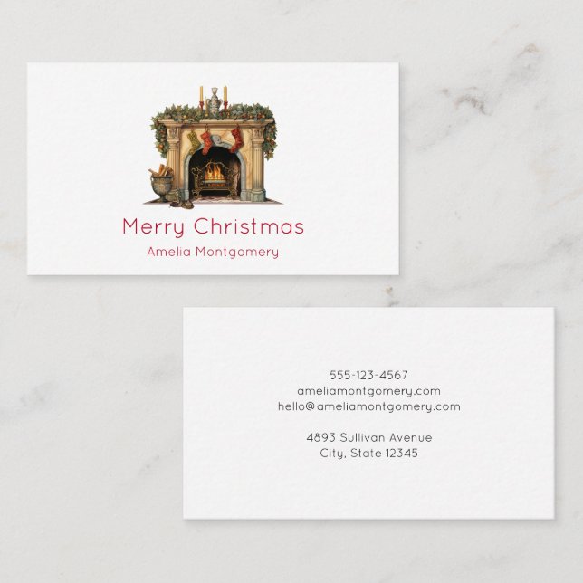 Gemütlicher Viktorianischer Kamin Weihnachten Visitenkarte (Vorne/Hinten)