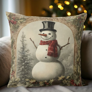 Gemütlicher Vintager Schneemann Weihnachten Kissen