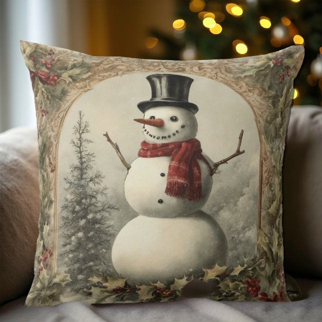 Gemütlicher Vintager Schneemann Weihnachten Kissen (Rustic Christmas Snowman Pillow)