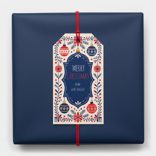 Gemütlicher Volkskunst Frohe Weihnachtsfeiertage Geschenkanhänger