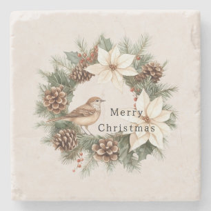 Gemütlicher warmer Weihnachten Poinsettie Tannenza Steinuntersetzer