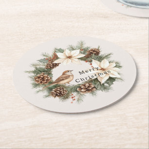Gemütlicher warmer Weihnachten Weihnachtsstern Tan Runder Pappuntersetzer