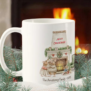 Gemütlicher Wasserfarben-Mäuse-Kamin-Weihnachten Kaffeetasse