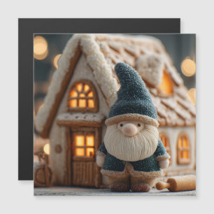 Gemütlicher Weihnachts-Gnom mit Gingerbread-Haus Magnetkarte