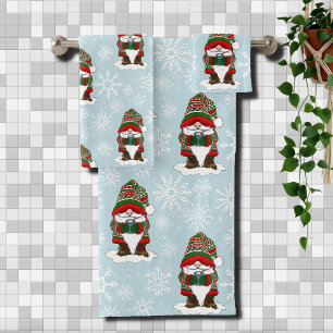 Gemütlicher Weihnachts-Gnom Rot Grün Winter Niedli Badhandtuch Set