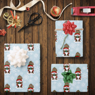 Gemütlicher Weihnachts-Gnom Rot Grün Winter Niedli Geschenkpapier Set